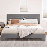 Queen Size Platform Bed Frame with Clean Line Fabric & Adjustable Headboard, Wood