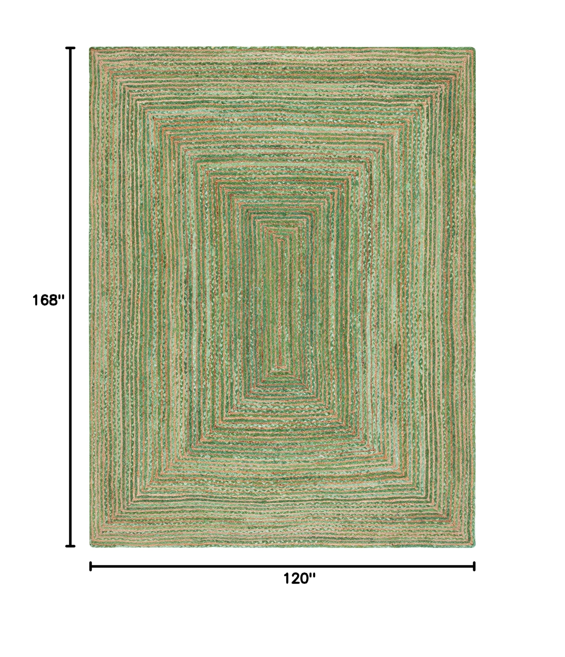 Cape Cod Handmade Jute & Cotton Area Rug 10x14 - Green & Natural Braided Design