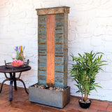 Rippled Slate 48-inch Outdoor Water Fountain - Outdoor Water Feature with LED Light