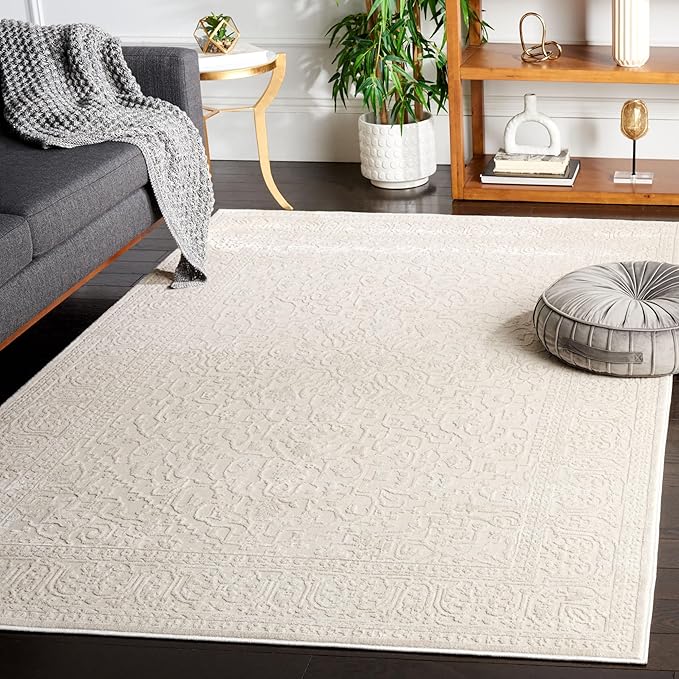 Reflection Collection Area Rug - 6' x 9', Dark Grey & Cream, Boho Tribal Distressed Design