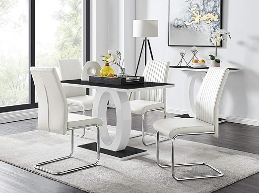 Giovani High Gloss Glass Dining Table with 4 Upholstered Chairs