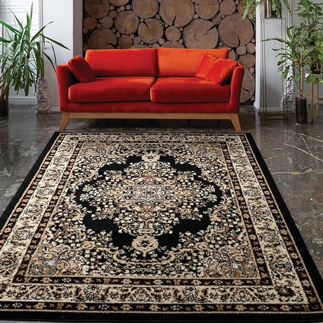 Oriental 5x7 Traditional Medallion Indoor Area Rug Siesta (Black Beige, 5'3" x 7')