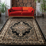 Oriental 5x7 Traditional Medallion Indoor Area Rug Siesta (Black Beige, 5'3" x 7')