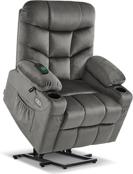 Power Lift Recliner Chair with Extended Footrest, 2 Cup Holders, USB Ports for Elderly People, Fabric 7286 (Mocha, Regular)