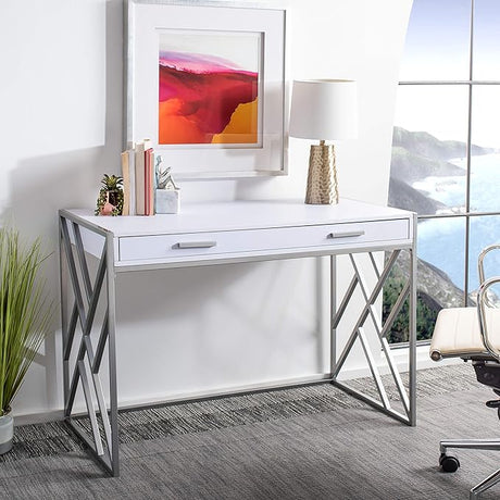 Home Office Elaine Modern White and Gold 1-drawer Desk