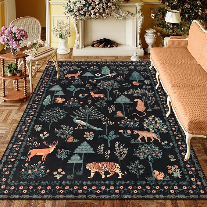 Jungle Animal 8x10 Rugs for Living Room, Green Soft Bedroom Rug 8x10 Under Bed