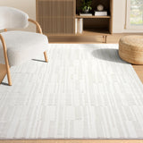 Cream Area Rug 8x10 - Textured Linear Design for Living Room & Bedroom