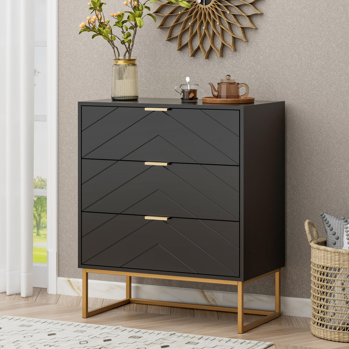 3 Drawer Dresser, Small Chest of Drawers,Black Dressers with Storage