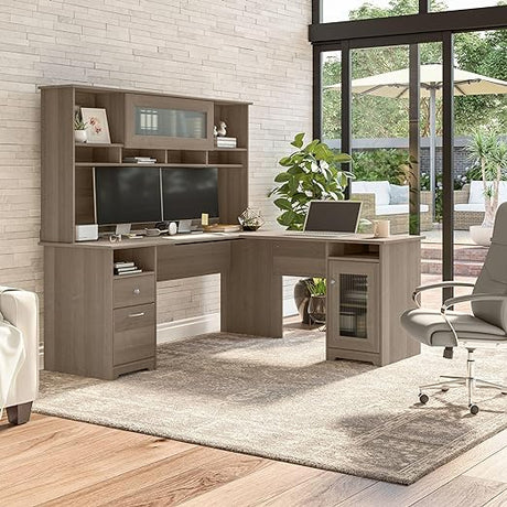 Cabot L Shaped Computer Desk with Hutch and Storage, 72W, White