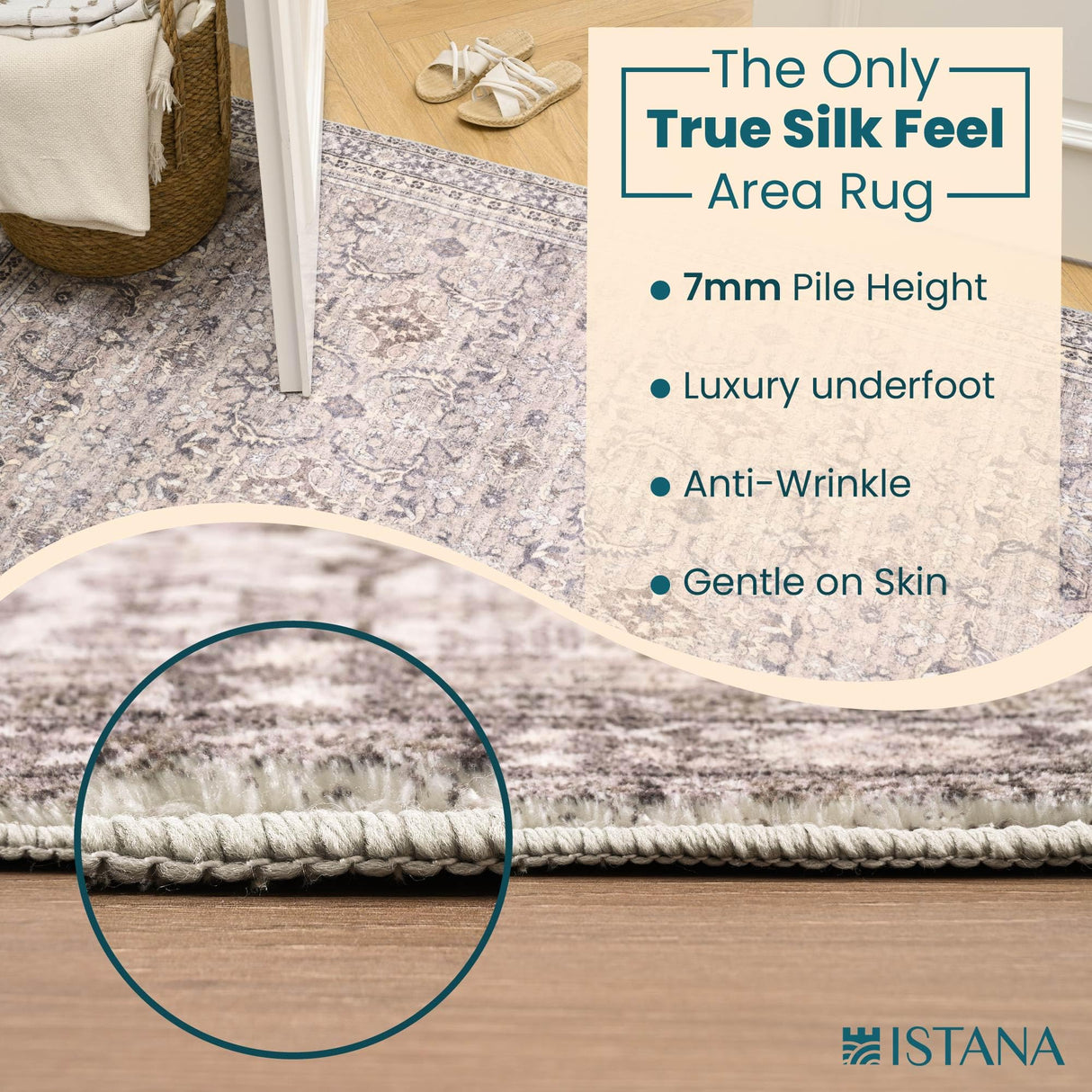 Istana Hallway Runner Rug 2x6 - Blush/Grey Kitchen Rugs Non Slip Washable -Silk's Soft Touch Carpet Runner - Stylish Rug Runner for Home