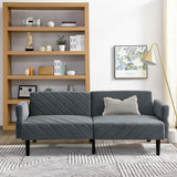 Velvet Futon Sofa Bed Couch, Convertible Sleeper Sofa with Adjustable Armrests and Backrest,