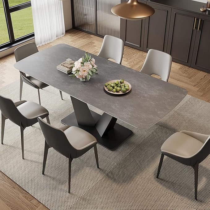 Extendable Dining Table for 6-8, Modern Rectangle Dining Table with Sintered Stone Top