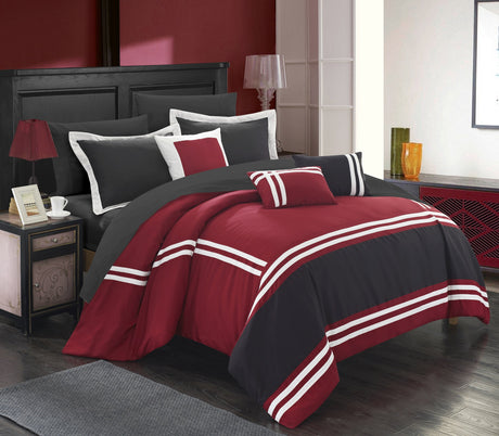 Zarah Colorblock King Size Comforter Set, 10-Piece King Bedding Set