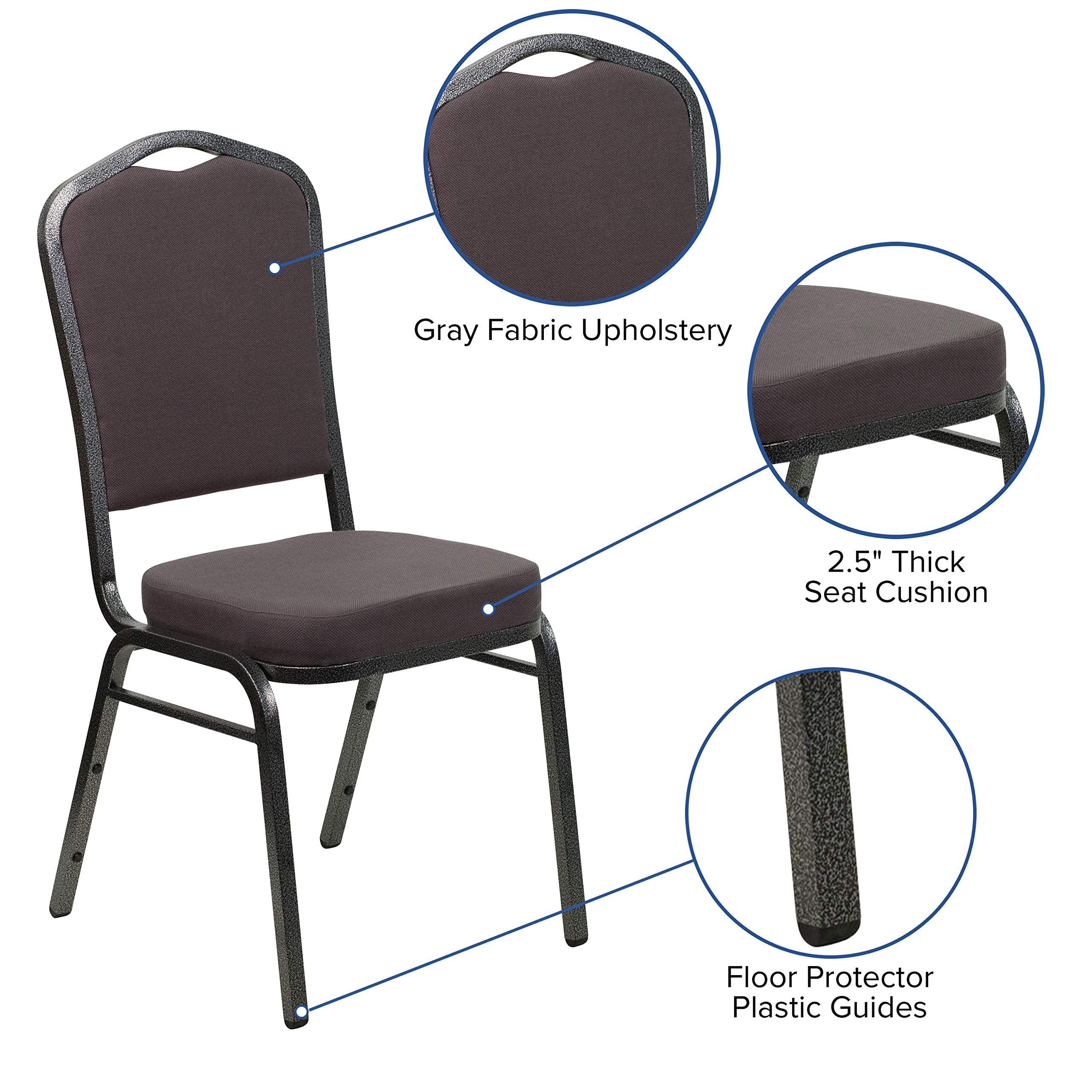 Crown Back Stacking Banquet Chair, Gray Fabric/Silver Vein Frame