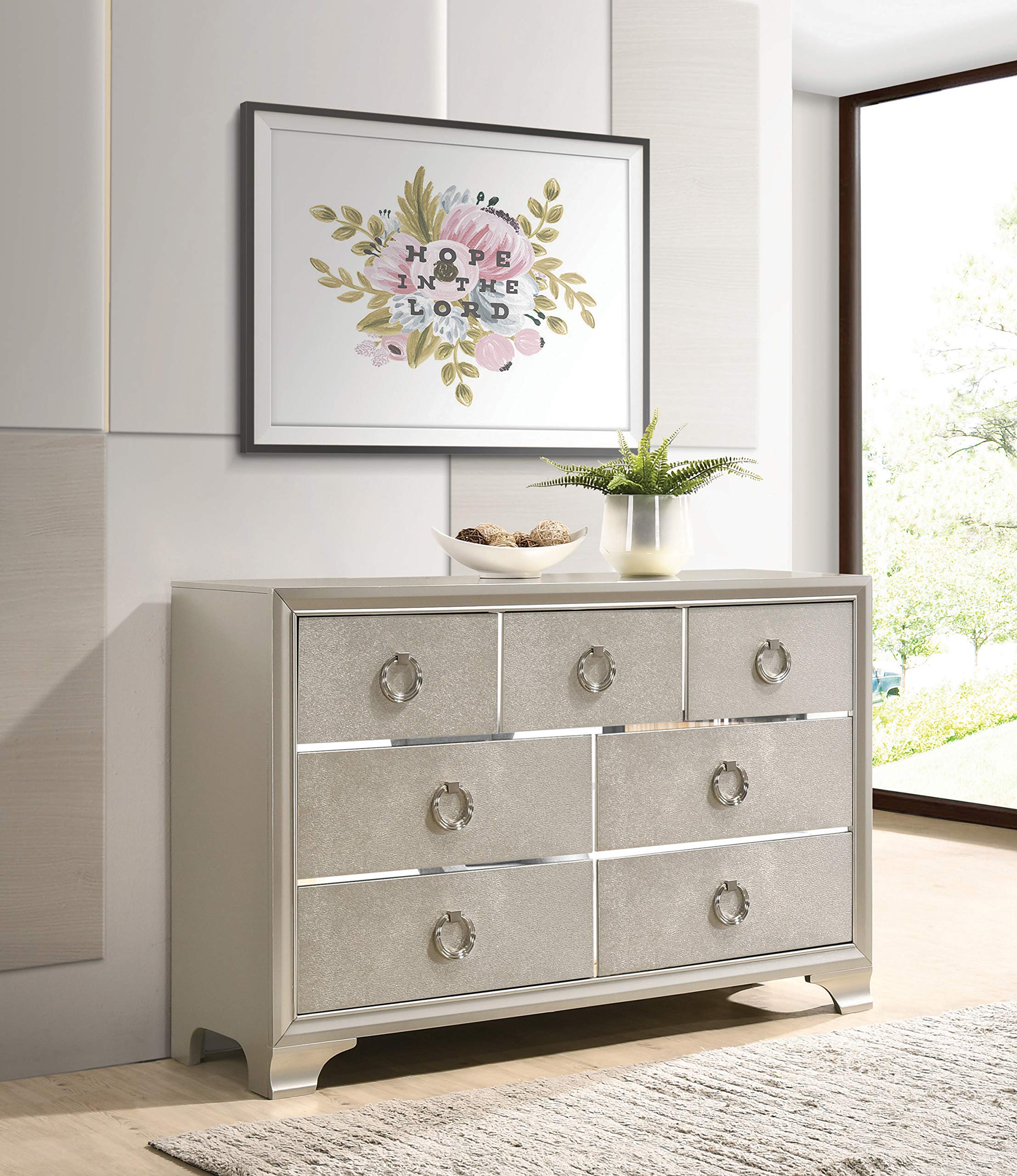 Salford 7-Drawer Metallic Sterling Dresser 58.5" D x 16.5" W x 37.25" H Silver 222723