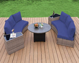 Patio Furniture Sets, 6 Piece Half-Moon Sectional Round Sofa Set