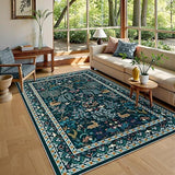 8x10 Washable Area Rug - Beige Botanical Print