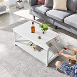 Simple X-Design Cocktail Coffee Table with Storage Shelf, Farmhouse 2-Tier Center Table