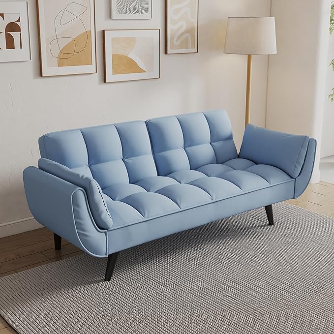 Futon Sofa Bed, Convertible Sleeper Couch 74" W Modern Velvet Loveseat
