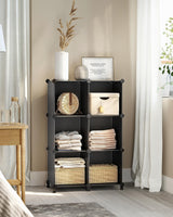 6 Cube Storage Organizer, DIY Closet Shelf, Plastic Clothes Organizer, Modular Bookcase, 11.8 x 11.8 x 11.8 Inch Cubes, with Feet and Rubber Mallet, Black ULPC06H