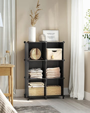 6 Cube Storage Organizer, DIY Closet Shelf, Plastic Clothes Organizer, Modular Bookcase, 11.8 x 11.8 x 11.8 Inch Cubes, with Feet and Rubber Mallet, Black ULPC06H