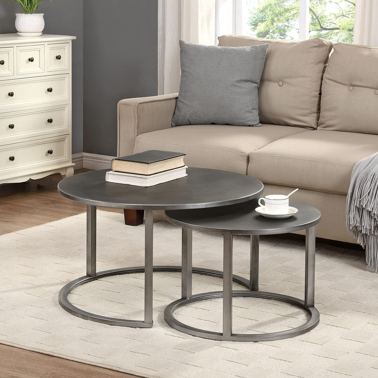 Hayes Silver Nesting Coffee Table 2-Piece Set, American Crafted, Aged Silver