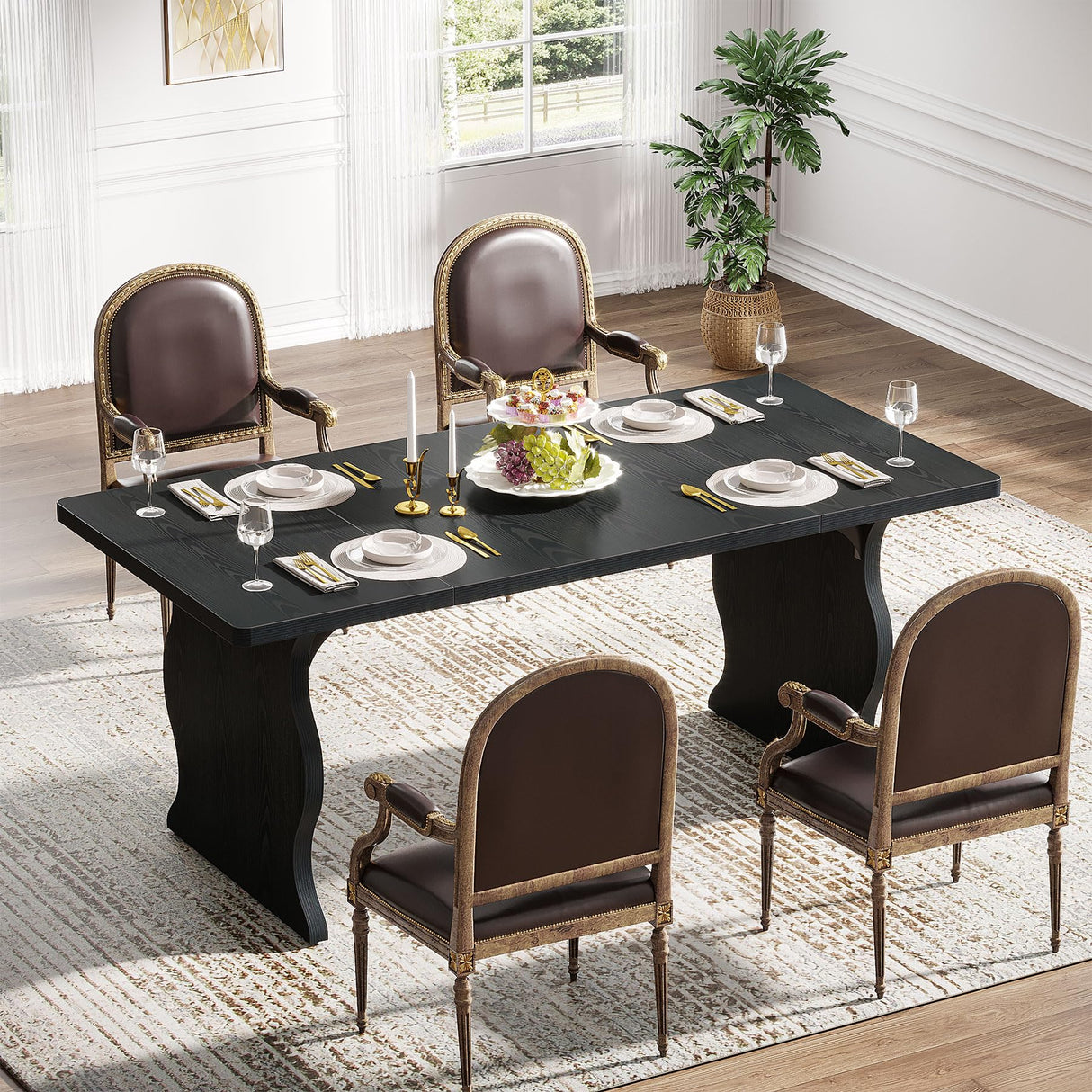 63-Inch Black Rectangular Dining Table for 4-6