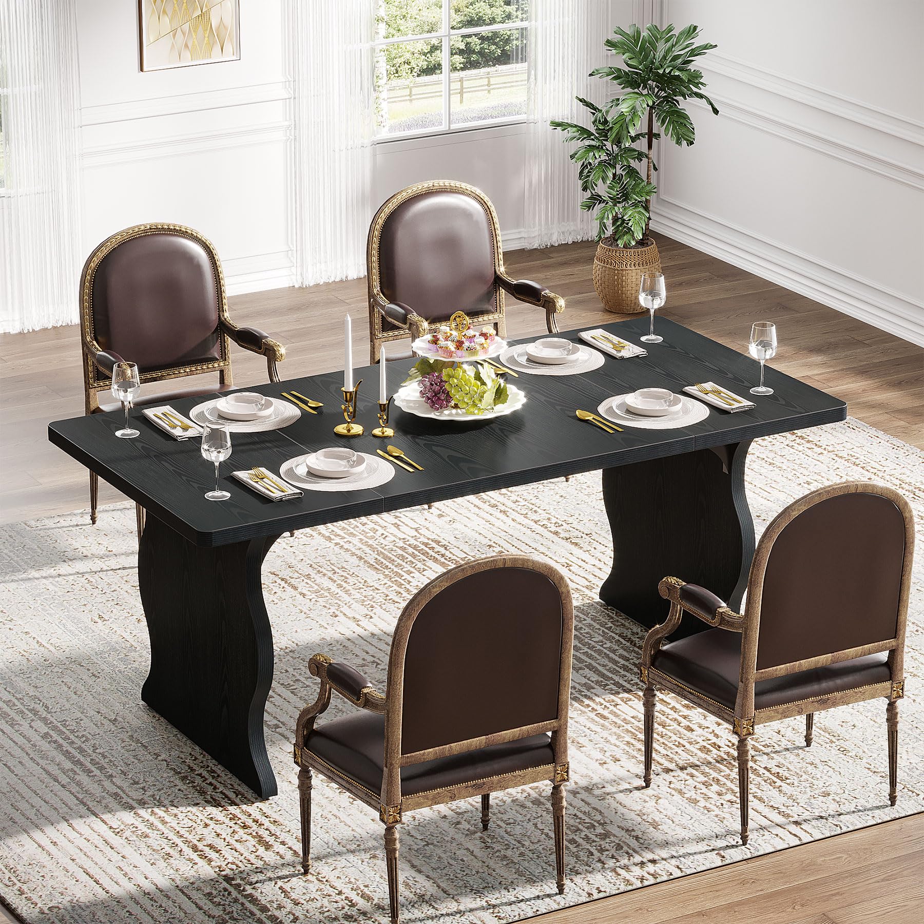 63-Inch Black Rectangular Dining Table for 4-6