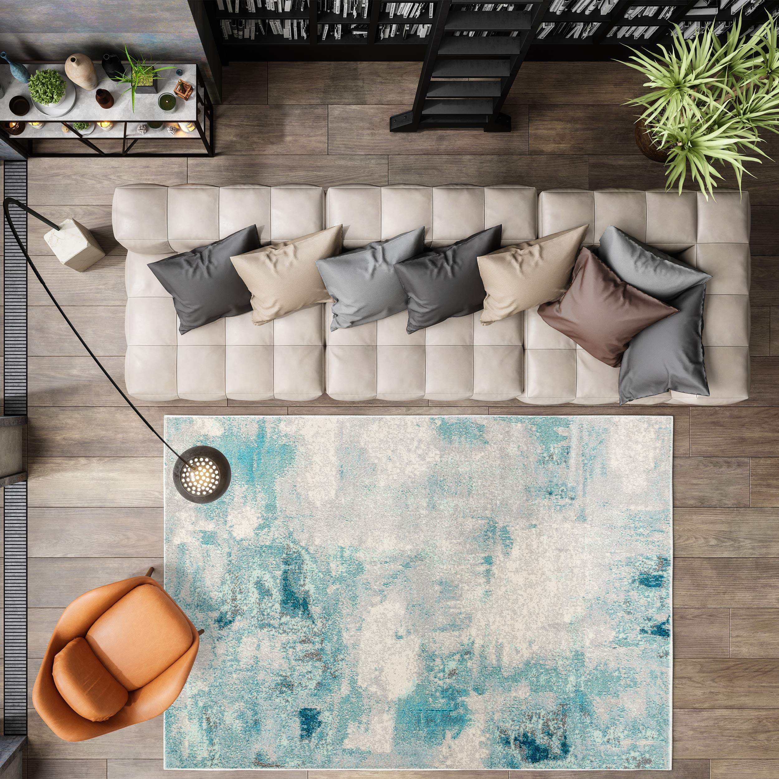 JONATHAN Y CTP104A-3 Contemporary POP Modern Abstract Vintage Indoor Area -rug, Transitional, Bohemian Easy -cleaning,Bedroom,Kitchen,Living Room,Non Shedding, Cream/Blue, 3 X 5