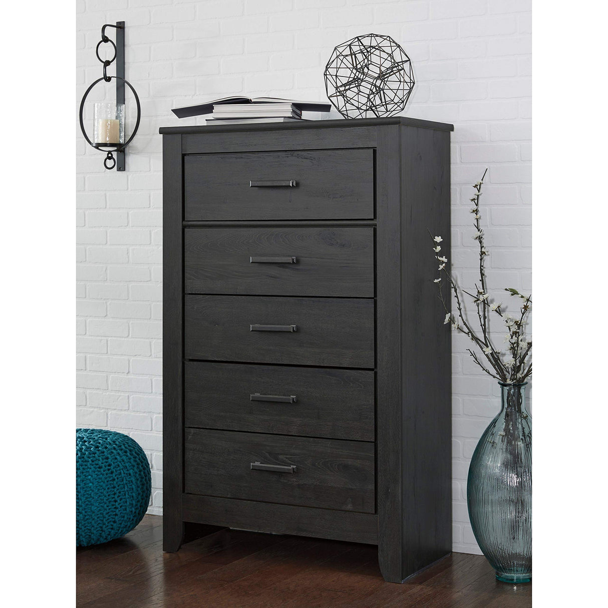 Brinxton Contemporary 5 Drawer Chest, Almost Black