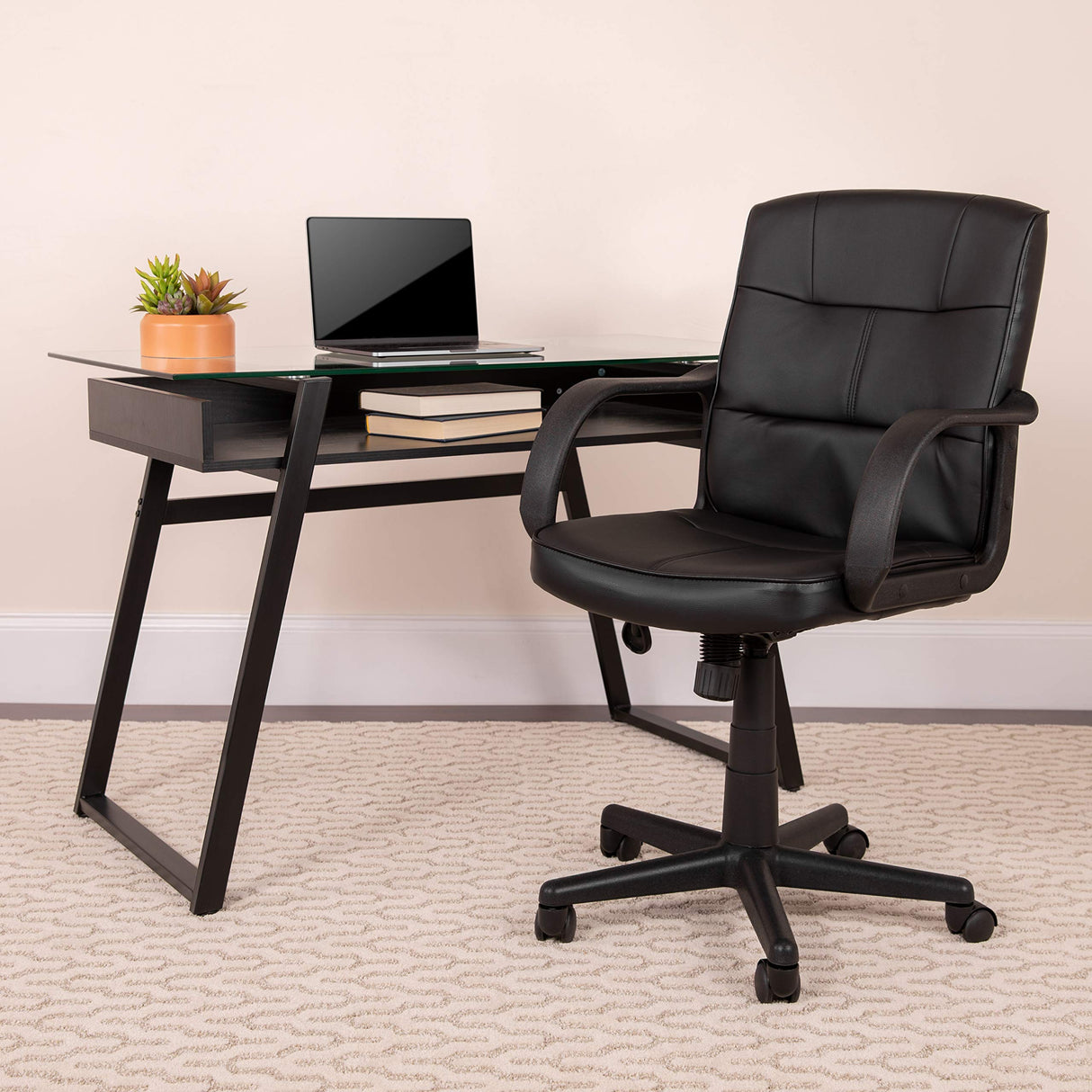 Rider Mid-Back Black LeatherSoft Swivel Task Office Chair with Arms