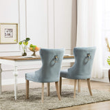 Velvet Fabric Dining Chairs,Upholstered Leisure Padded Accent with Nailed Trim,Set of 2(Blue)