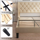 Queen Size Upholstered Platform Bed Frame, Wingback Bed Frame with Diamond Button