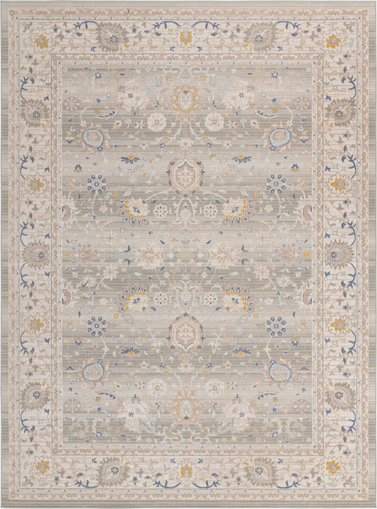 Whitney Collection Traditional Border Area Rug (9' x 12' 0 Rectangular, Cloud Gray)