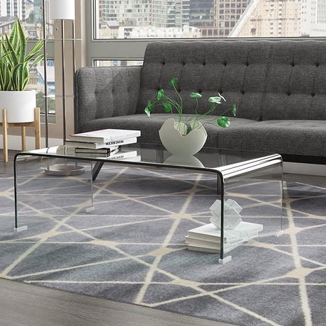 Glass Coffee Table for Living Room, Modern Coffee Table with Black Tempered Glass