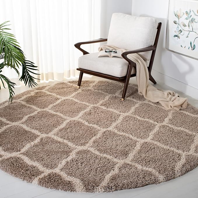 Hudson Shag Collection 9' Square Grey/Ivory SGH283B Moroccan Trellis Non-Shedding