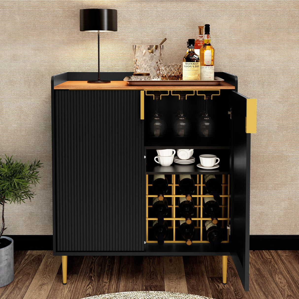 Sideboard Buffet Cabinet with Fluted Texture, Modern Coffee Bar Cabinet