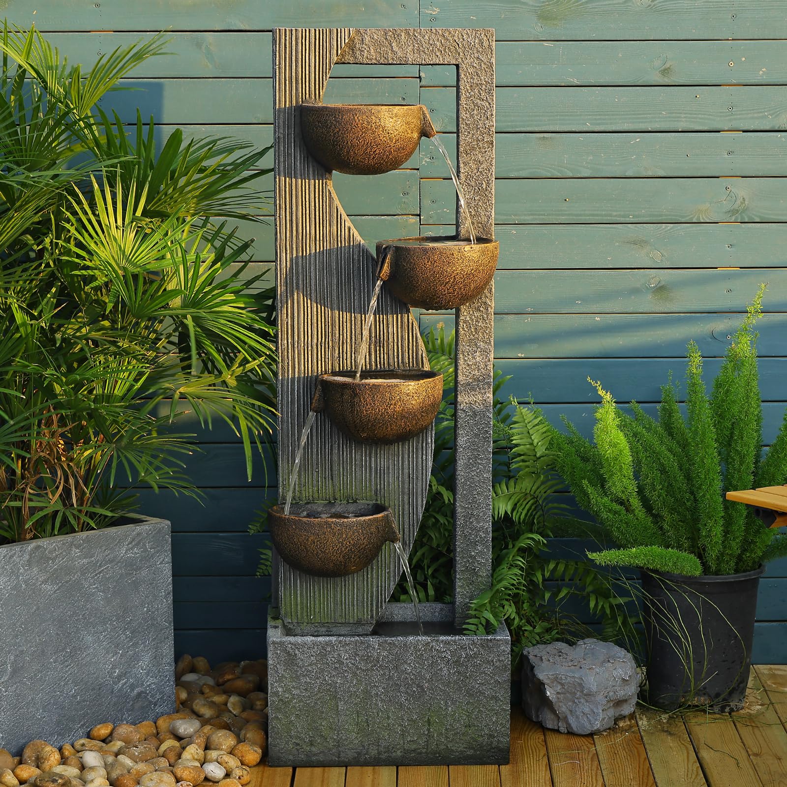Outdoor-Water-Fountain Waterfalls Garden Fountain 5-Tier Outdoor Floor Standing Water