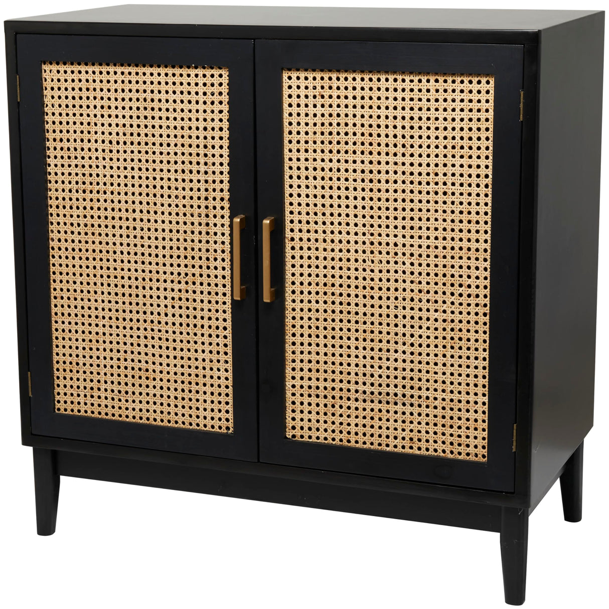 Wood Room Cabinet 1 Shelf and 2 Door Storage Cabinet with Cane Front Doors and Gold Handles,