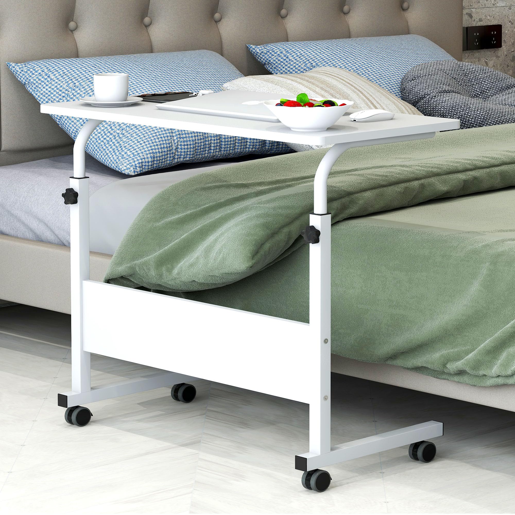 soges 31.4 inches Adjustable Mobile Computer Table Portable Laptop Desk Computer Desk Cart Tray, White