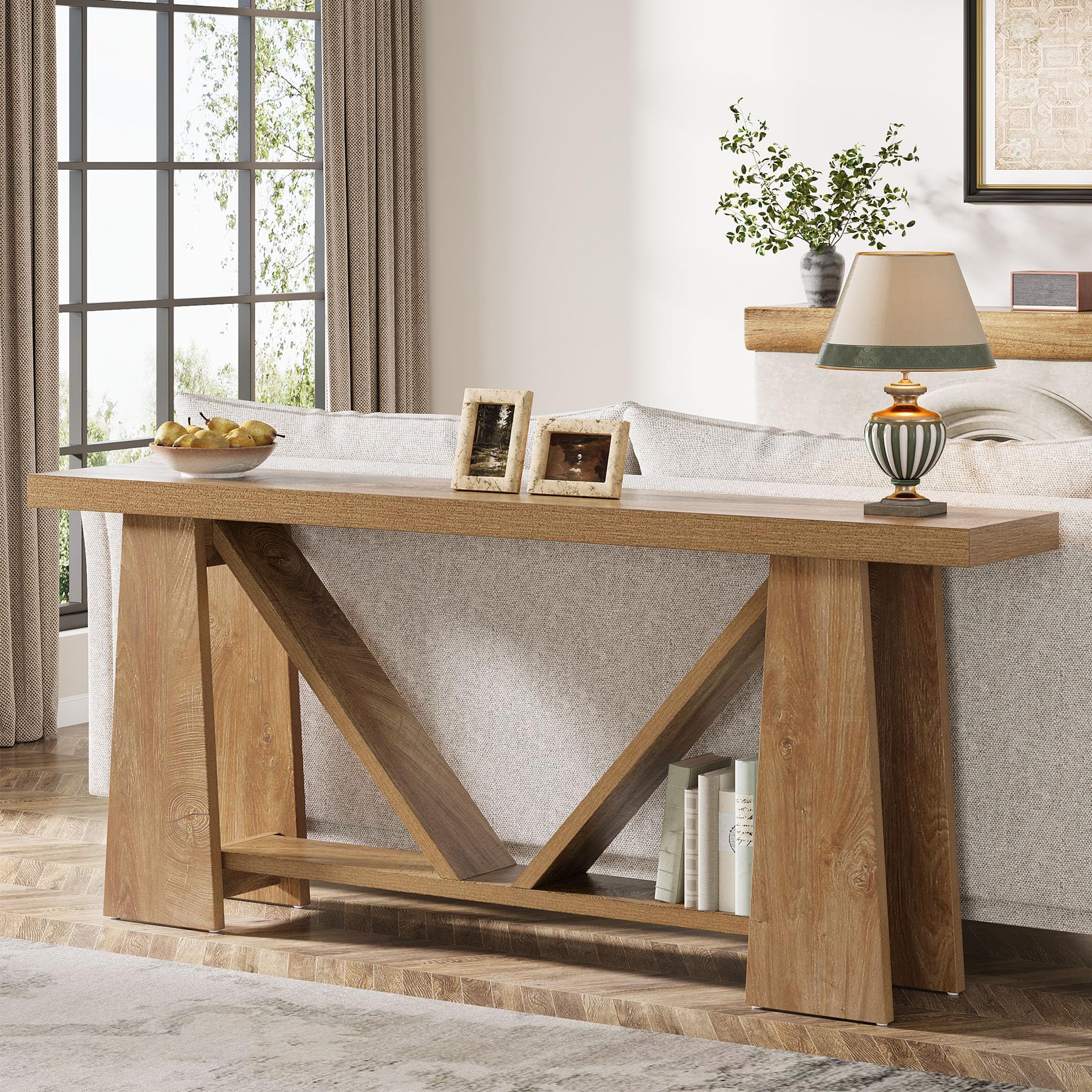 70.9-Inch Extra Long Console Entryway Table, Farmhouse Narrow Sofa Table Behind