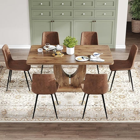 Modern Dining Table Set for 6,Wood Dining Table Set for 6,63 in Kitchen