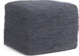 Grady Square Pouf, Footstool, Upholstered in Blue, Natural Handloom Woven Wool