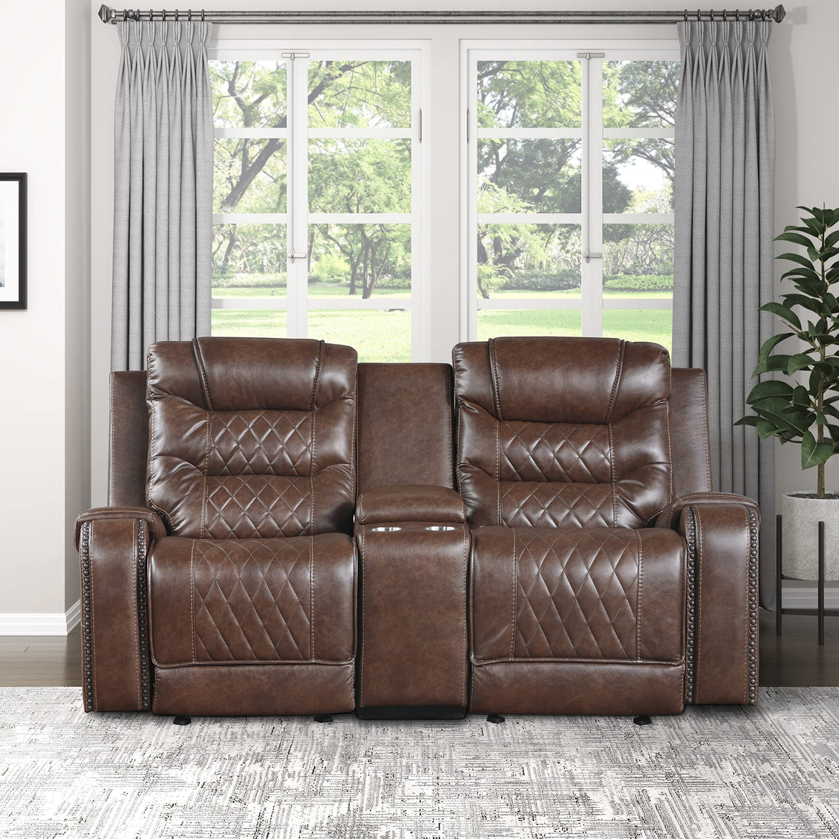 Wall Hugger Manual Double Glider Reclining Loveseat, Brown