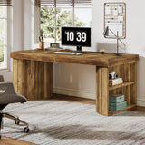 63-Inch Computer Desk with Storage Shelf, Rustic Executive Desk