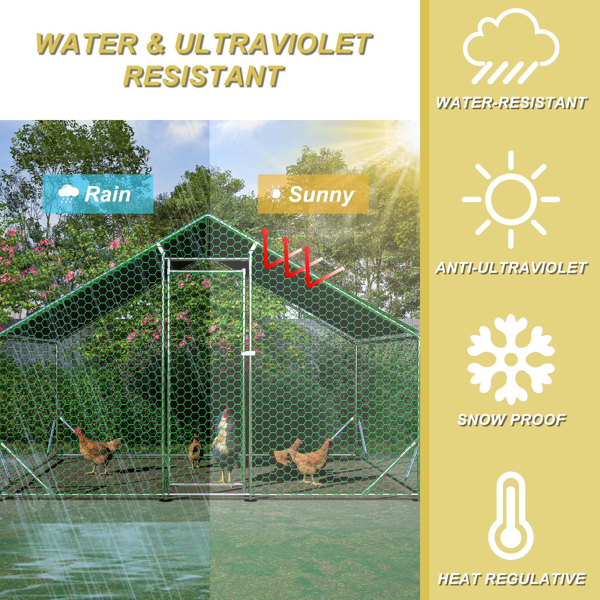 Metal Chicken Coop 10x6.6x6.56ft Walk-in Poultry Cage Chicken Run Hen Rabbit