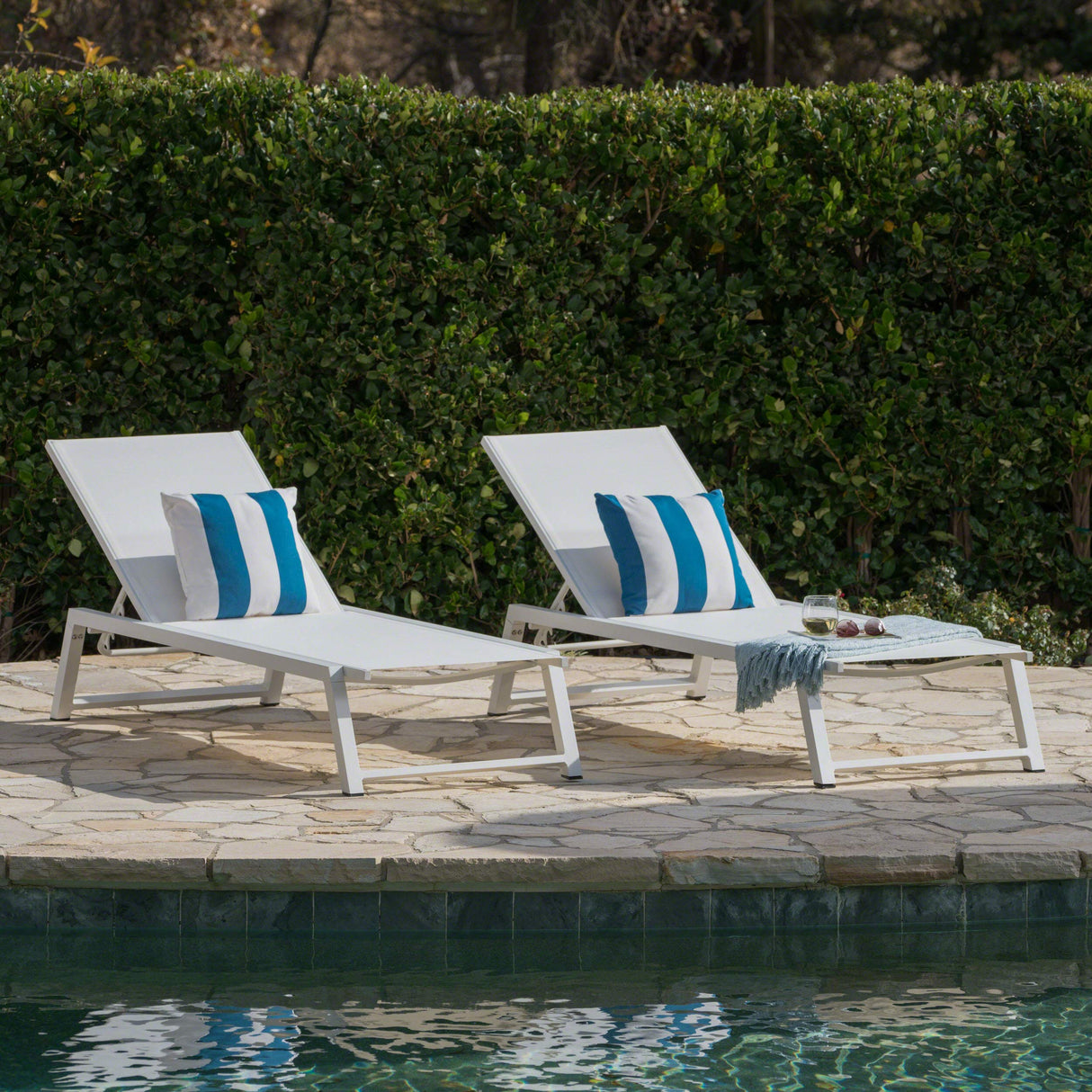 Belle Outdoor Mesh Chaise Lounges, 2-Pcs Set, White Mesh / White