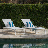 Belle Outdoor Mesh Chaise Lounges, 2-Pcs Set, White Mesh / White