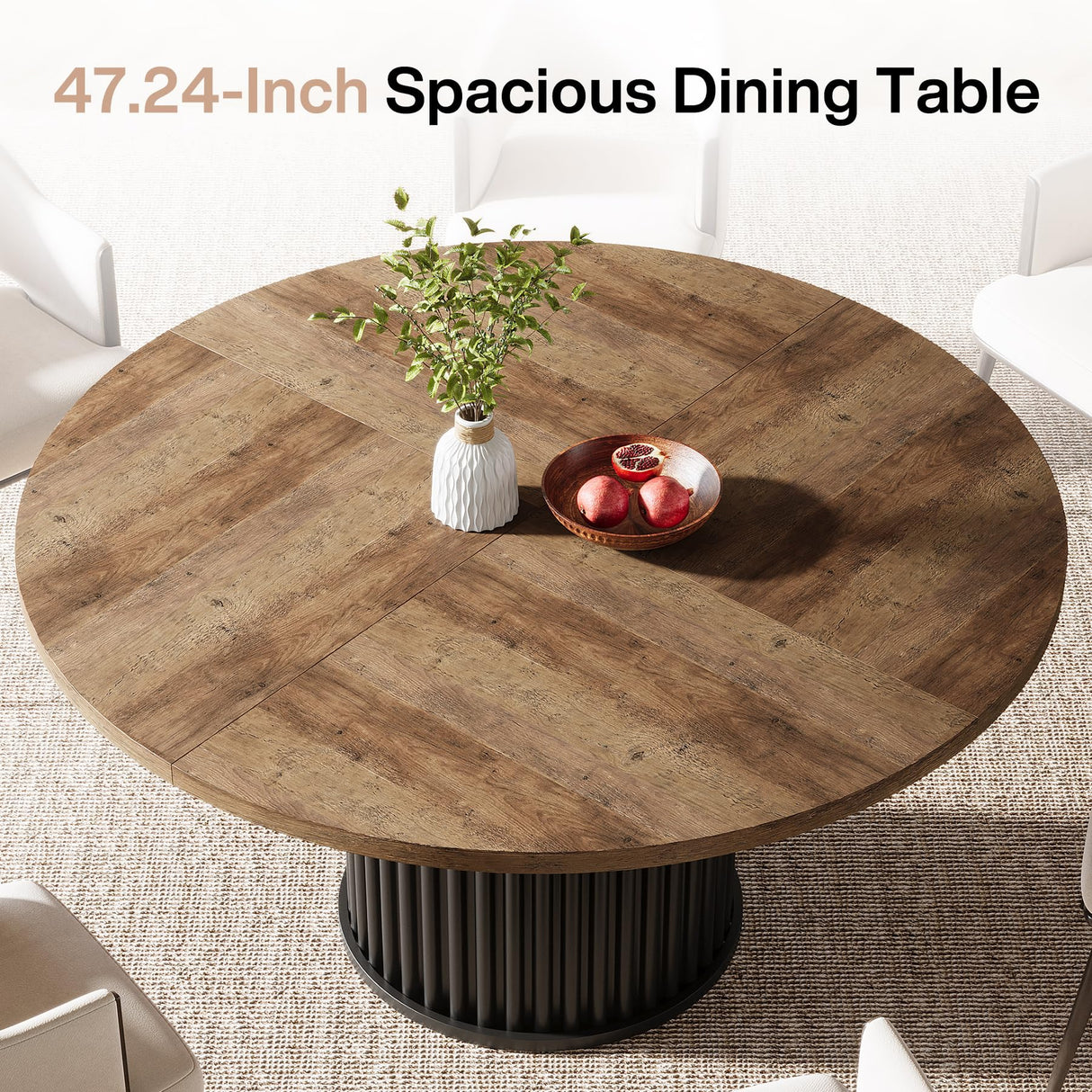 47-Inch Round Dining Table for 4-6 People - Modern Fluted Design