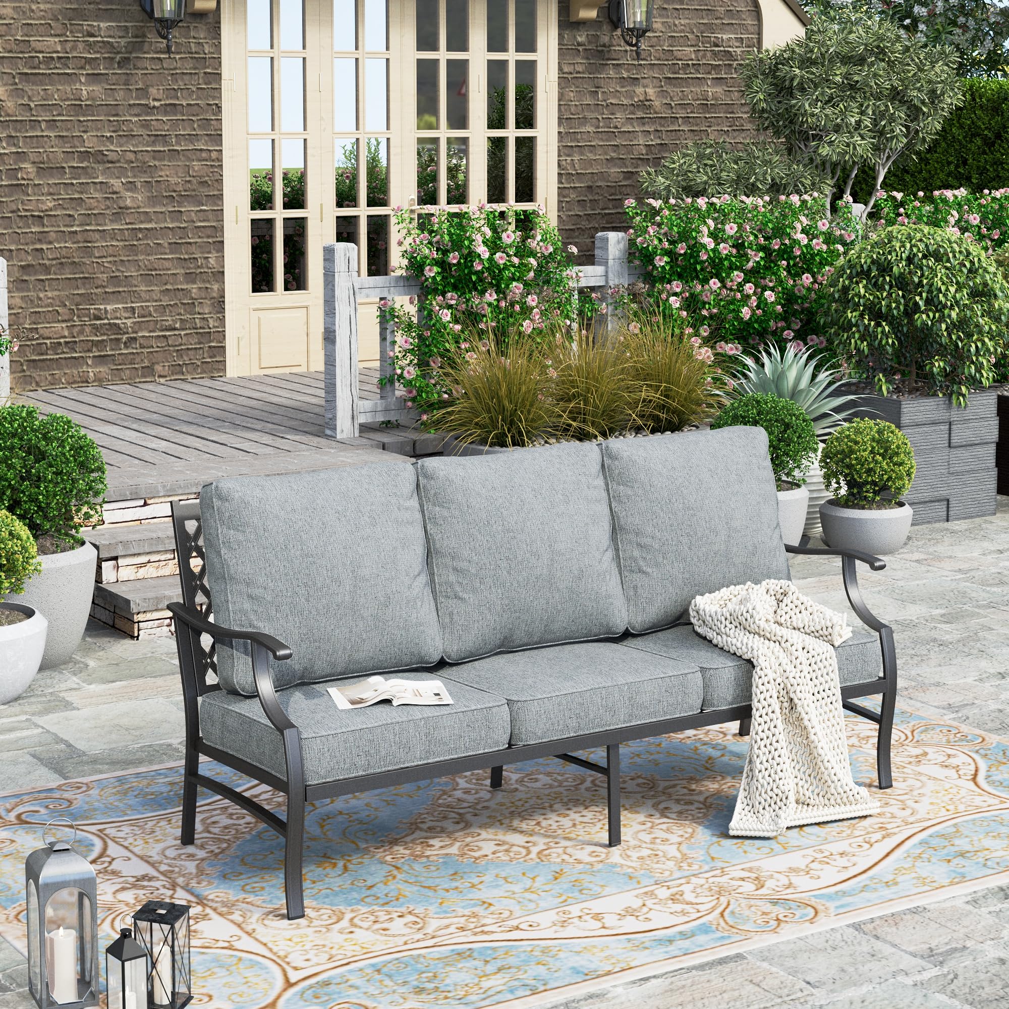 Patio Furniture Sofa, All-Weather Outdoor 3 Seats Couch, Outdoor Patio Couch